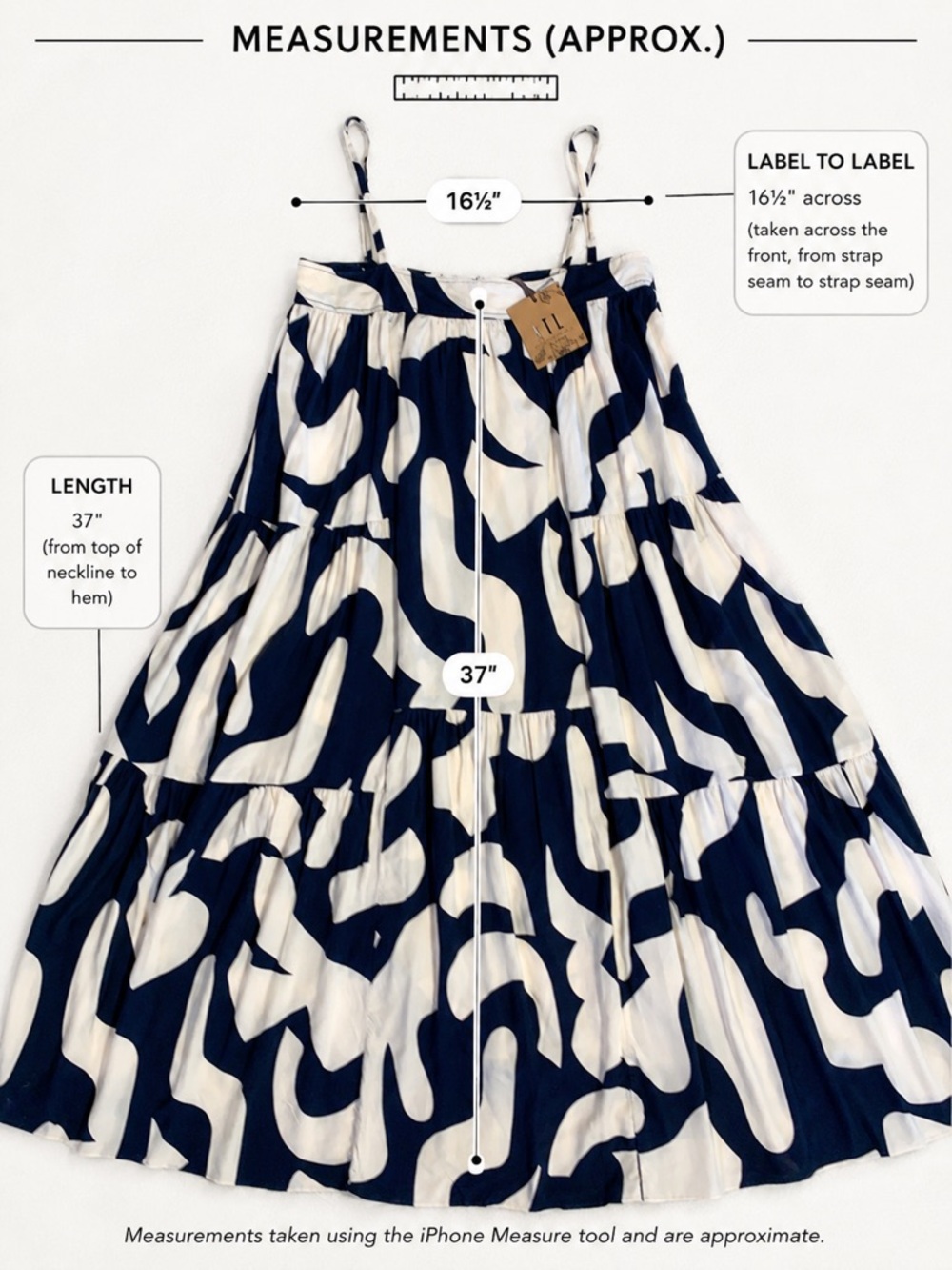 Abel The Label Maxi Dress L Navy White Abstract Tiered NWT Anthropologie Style - Picture 8 of 16